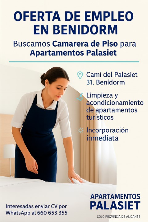 Empleo camarera de piso apartamentos turísticos Benidorm