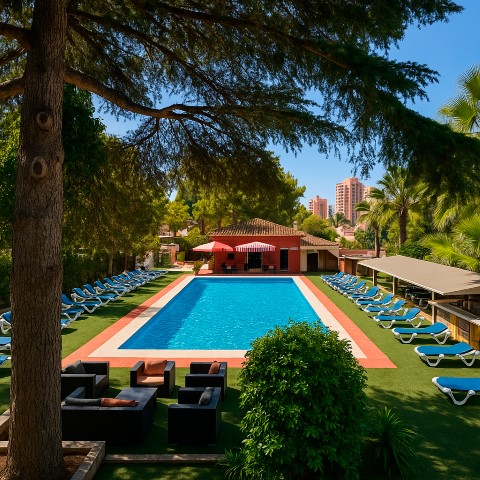 Hamacas junto a piscina climatizada