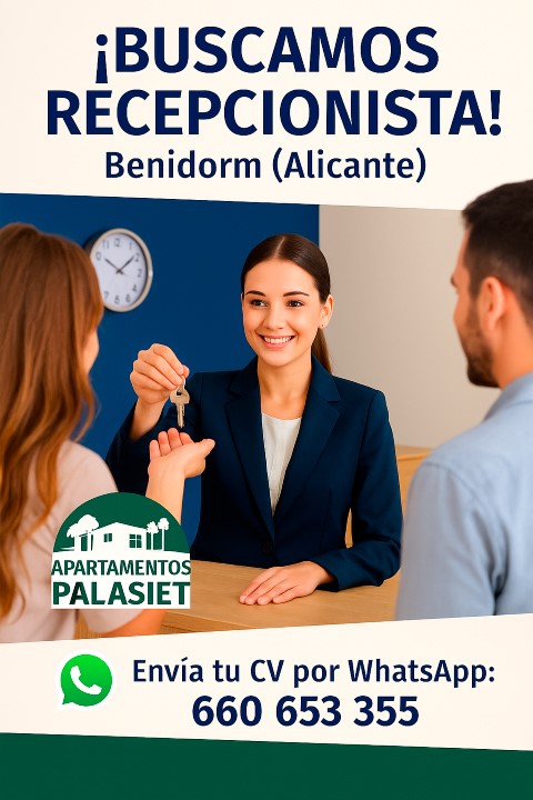 Empleo recepcionista de hotel apartamentos turísticos Benidorm